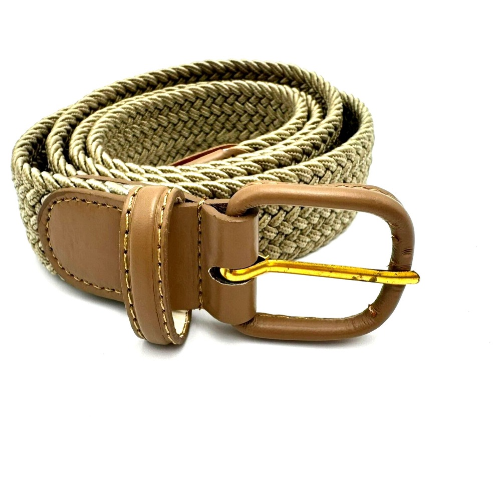 Men's XL Tan Braided Woven Stretch Golf Belt Leather End Pieces Casual Preppy